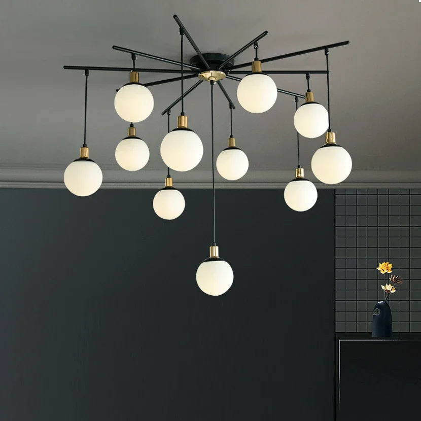 

Nordic LED Chandelier Frosted Glass Soffitto Spider Molecular Ceiling Lamp Room Home Decor Aesthetic Living Room Hanging Light