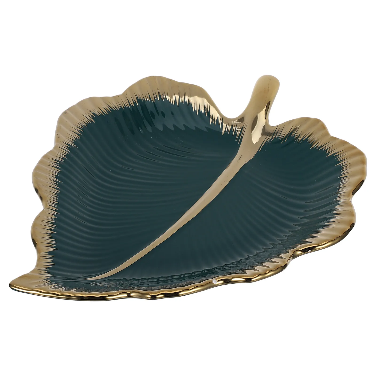 Ceramic Leaf Trinket Dish Green Jewelry Organizer Ring Dish Key Storage Tray Snack Tray for Vanity Bathroom Bedroom