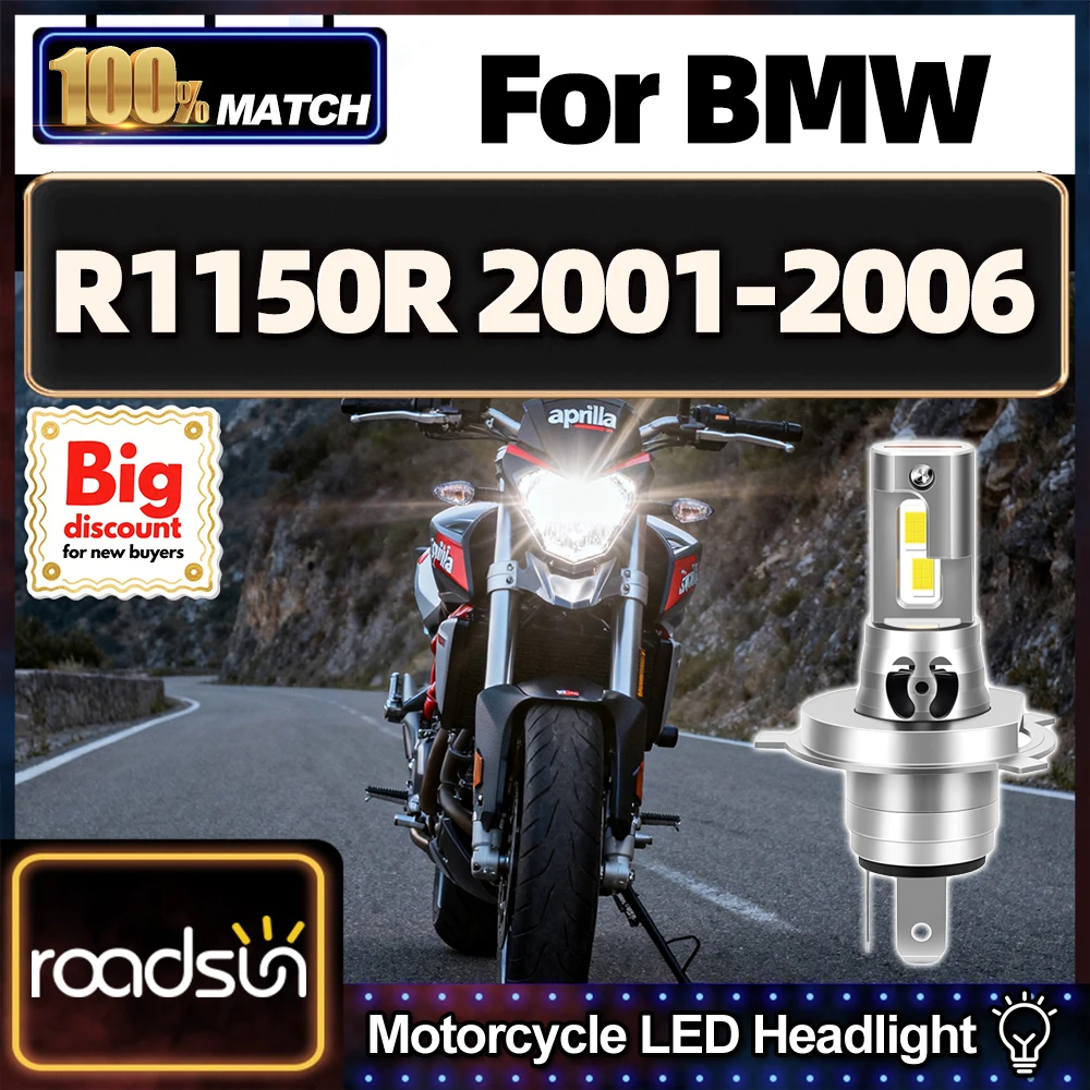 Roadsun For BMW R1150R 2001 2002 2003 2004 2005 2006 Motorcycle LED Headlight Bulbs 150W Hi/Lo Moto Motorbike Headlamp Ampoules