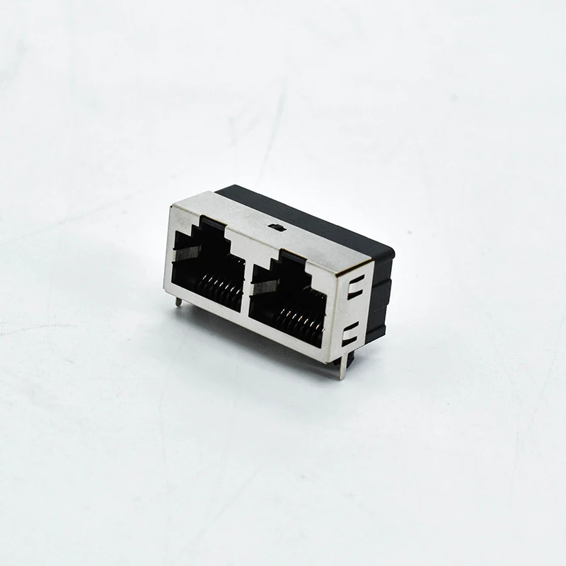 1x2 Port 8 Pin RJ45 Connector PCB integrated Connector RJ45 Metal Ethernet Port 50PCS