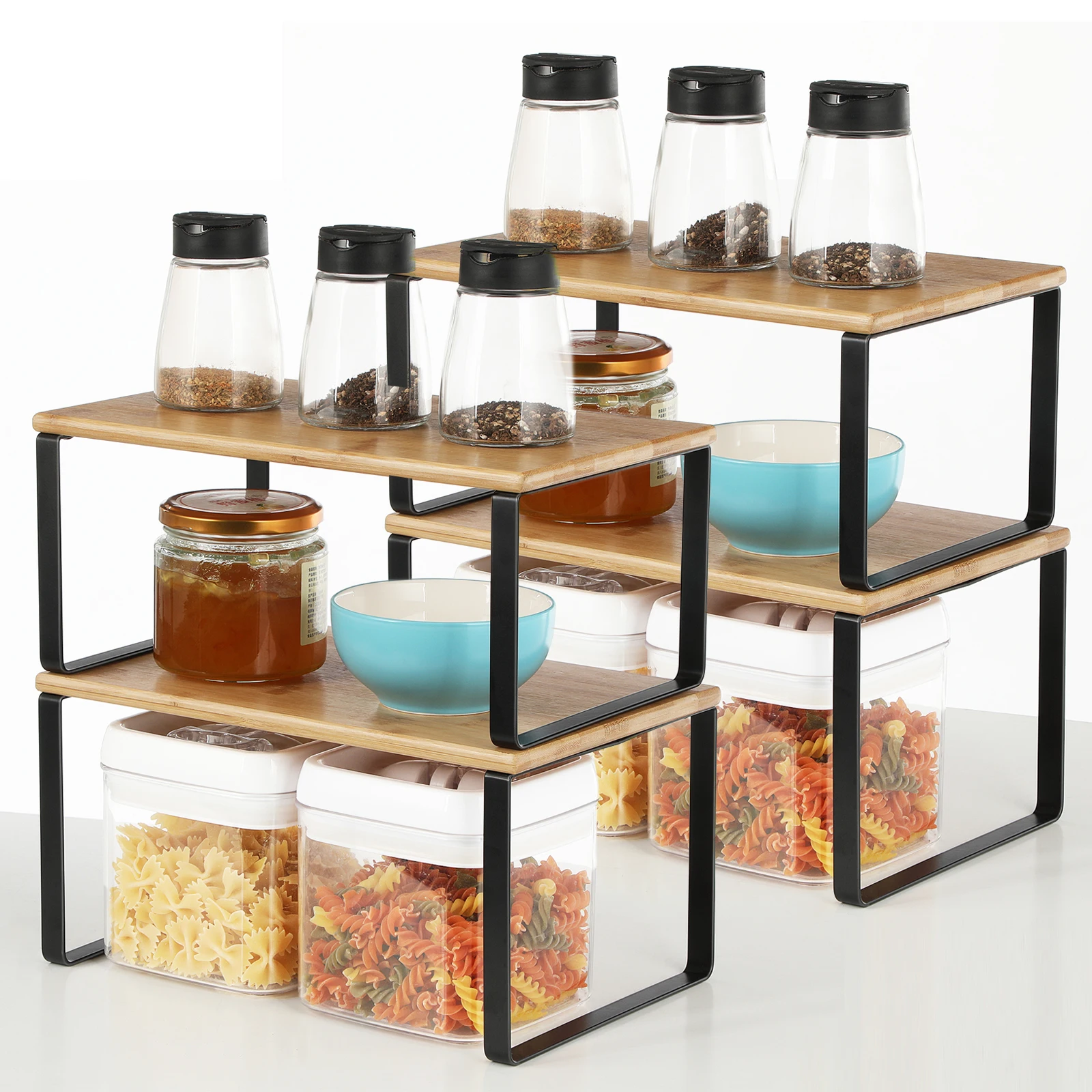 

SONGMICS Cabinet Organizer Shelf, Set of 4 Kitchen Counter Shelves, Kitchen Storage, Spice Rack, Stackable, Expandable