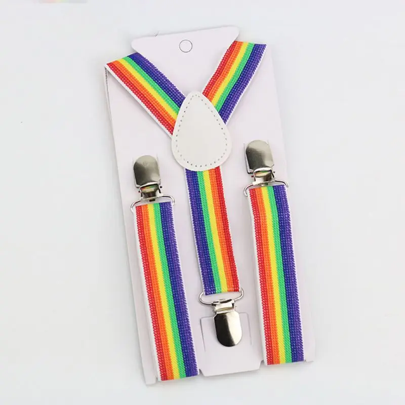 Boys Girls Rainbow Strap Clip Colorful Striped Suspender Adjustable Suspender For Kids