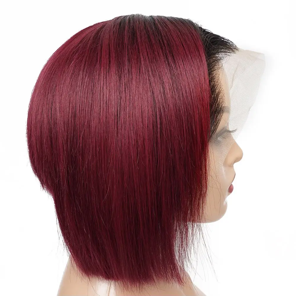 

Colored 1B/99J Ombre Short Bob Lace Wig Human Hair Transparent Lace Burgundy Brazilian Straight Pixie Cut Lace Front Wigs Remy