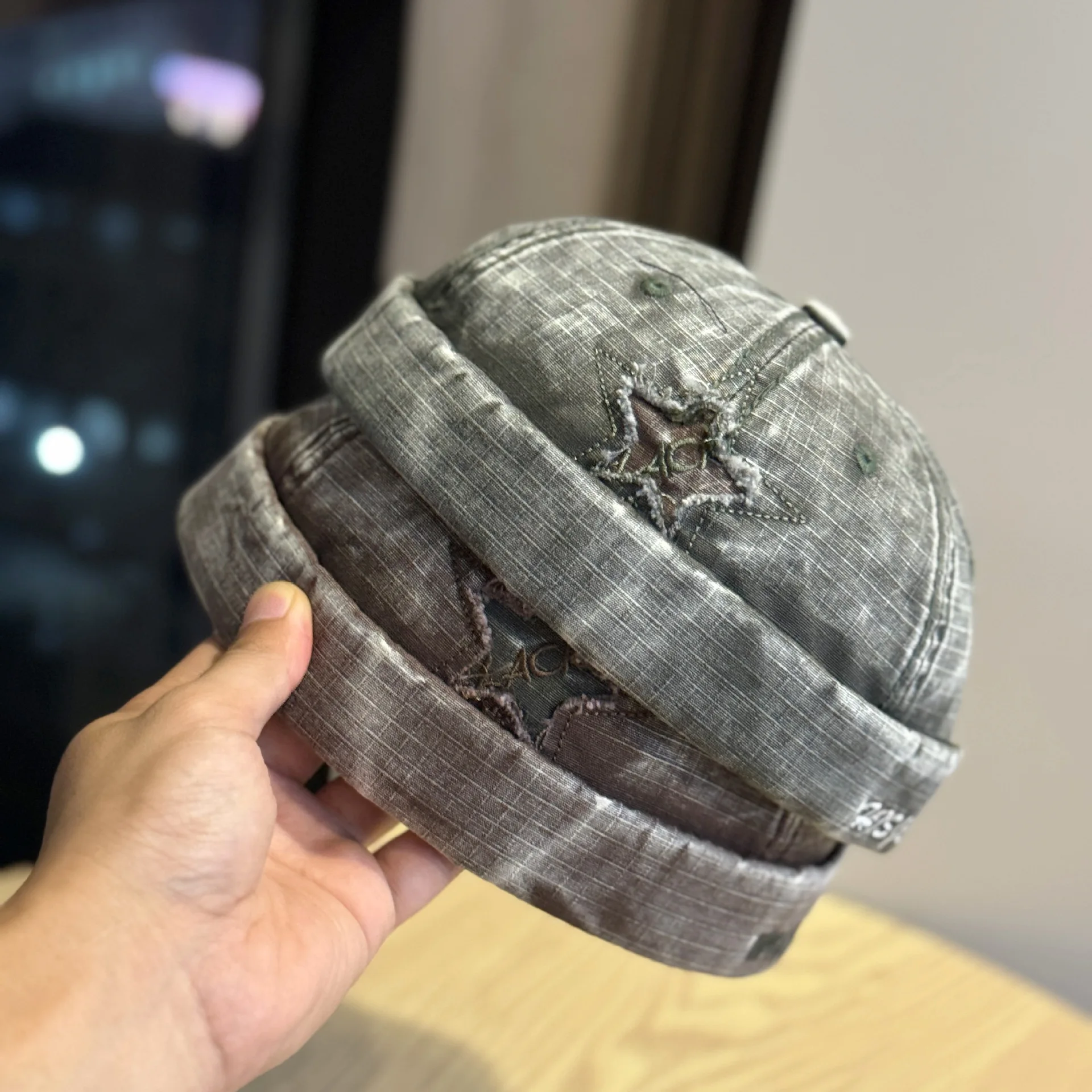 New Retro Washed Color Docker Cap Without Visor Star Splicing Brimless Caps Letter Adjustable Beanie Hat Vintage Style Hip Hop