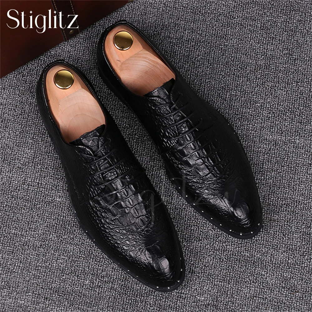 Faux Crocodile Leather Oxford Shoes Red Black Handmade Oxford Shoes Designer Style Elegant Men's Lace up Dress Shoes for Wedding