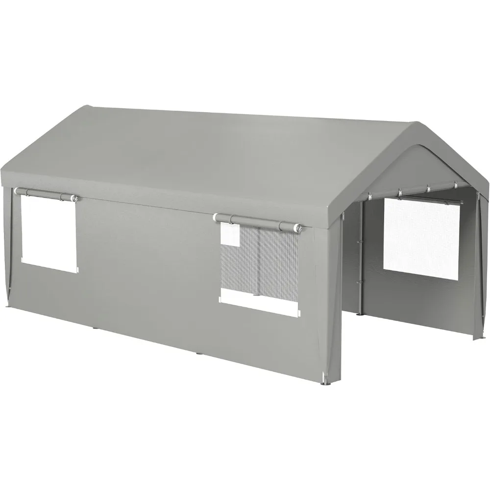 

Портативный гараж Carport 10 x 20 футов, сверхмощный навес для автомобильного порта с 2 подвижными дверями и 4 вентилируемыми окнами для автомобиля, грузовика