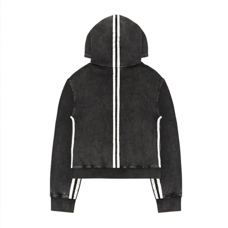 European American High Street Vintage INS Hip Hop Punk Casual Mantel Gestreifte Nähte Waschen Machen Alte Lose Lange Ärmeln Hoodies