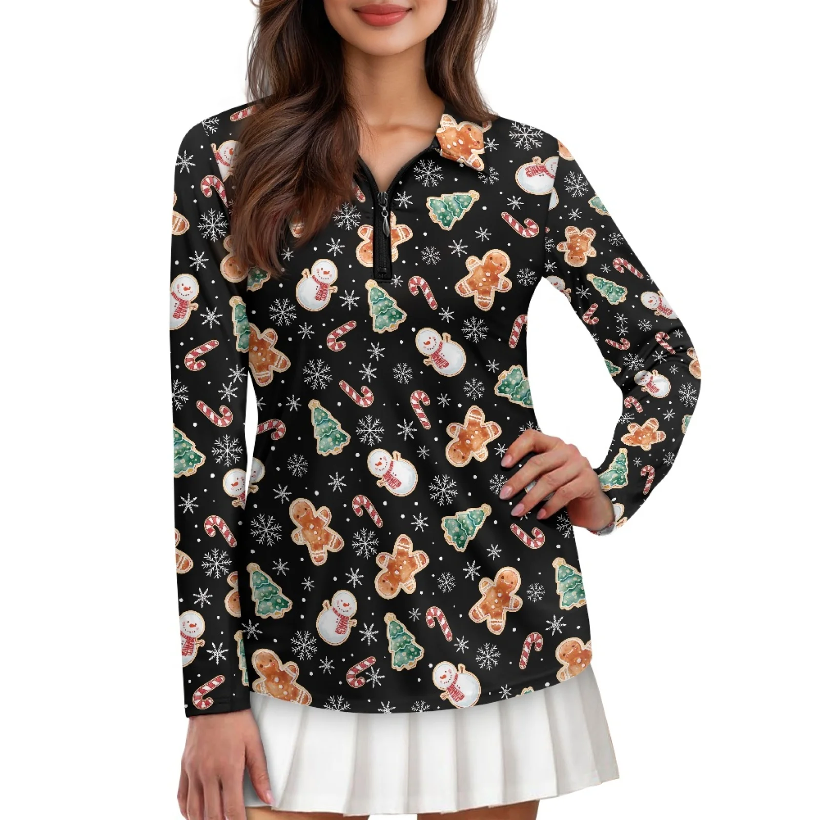 PENSTROLL Gingerbread Men Womens Moisture Wicking Golf Tops Breathable Polo Shirts for Women for Travel