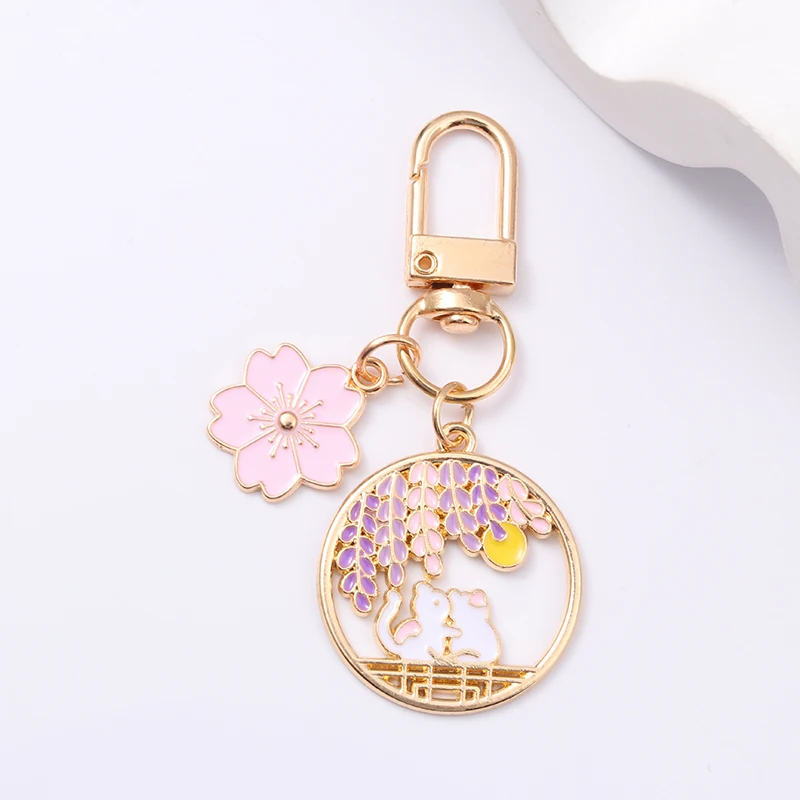 Cute Sakura Cat Candy Color Enamel Keychain Romantic Pretty Best Wishes For Making Handmade DIY Jewelry Findings Souvenir Gift