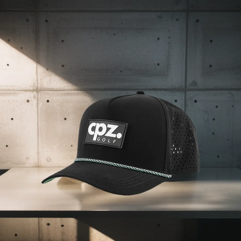 

Custom Perforated curved brim rope sport dad baseball cap waterproof sweatproof golf hat outdoor golf hat with tee holder