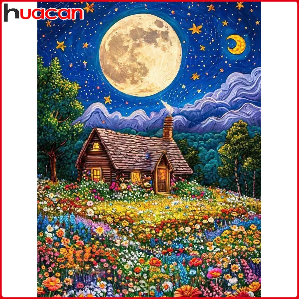 Huacan DIY Diamantmalerei Mondhaus Diamantstickerei Tier- und Blumenmotiv Komplettes Set Dekorative Gemälde