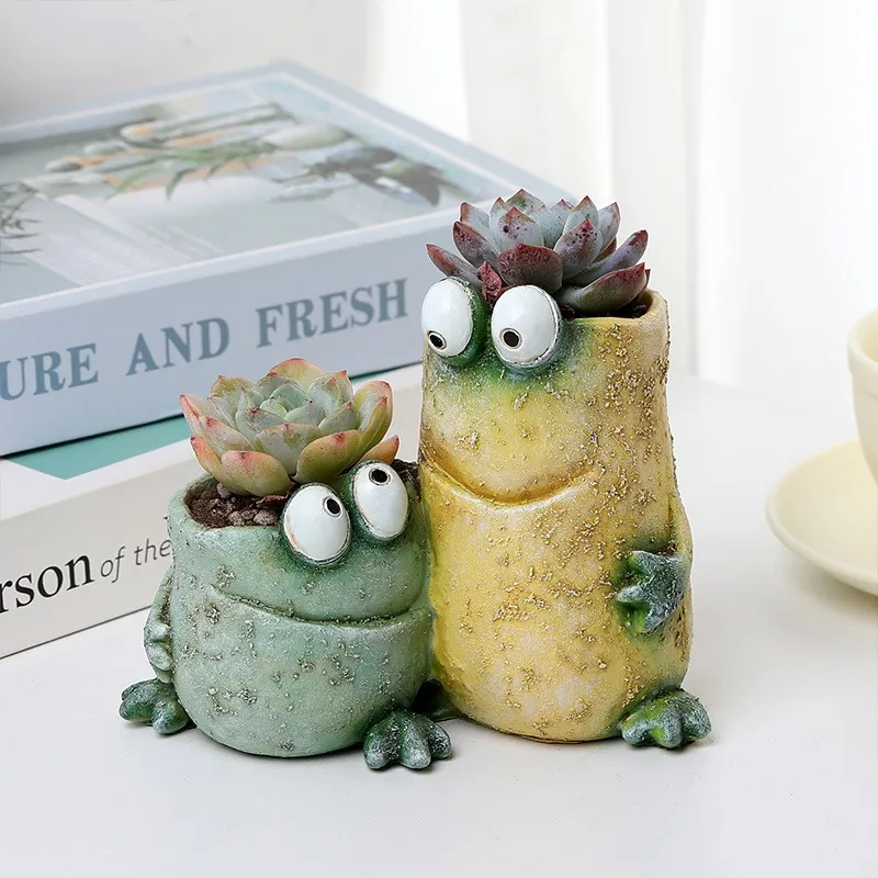 

Home garden flowerpot ornaments, stress relief frog expression handicrafts creative funny frog style expression succulent plant