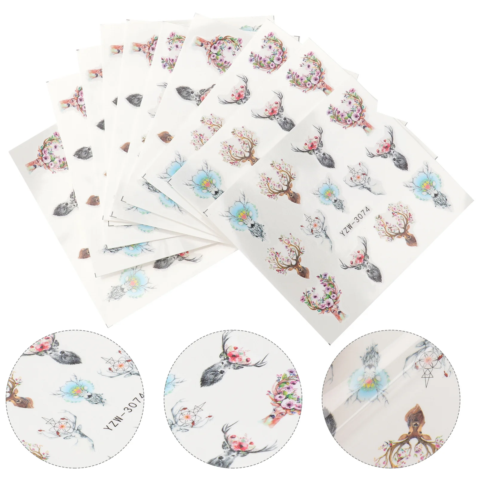 

10 PCS Deer Nail Stickers Manicures Christmas Decals Antlers Festive Decorations Paper Material
