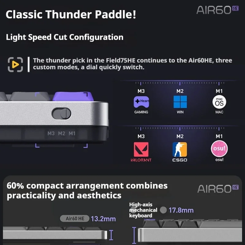 Nuphy Air60 He Keyboard Mekanis Esports Sumbu Magnetik Rendah Pemicu Cepat Latensi Rendah 61key Hot Plug Keyboard Gaming Kustom
