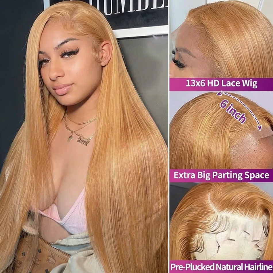 

27 # Парик из натуральных волос с медово-блонд хайлайтами, прямой, с предварительно проработанной линией роста волос, на кружевной основе, для женщин, плотность 250%