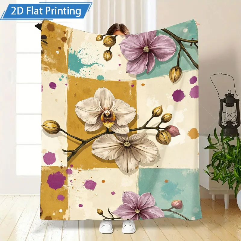 1 قطعة بطانية الفانيلا الأزهار طباعة بطانية بوهو نمط لينة رمي للأريكة غرفة المعيشة ديكور 2D الطباعة المسطحة المريحة المنسوجات المنزلية #5