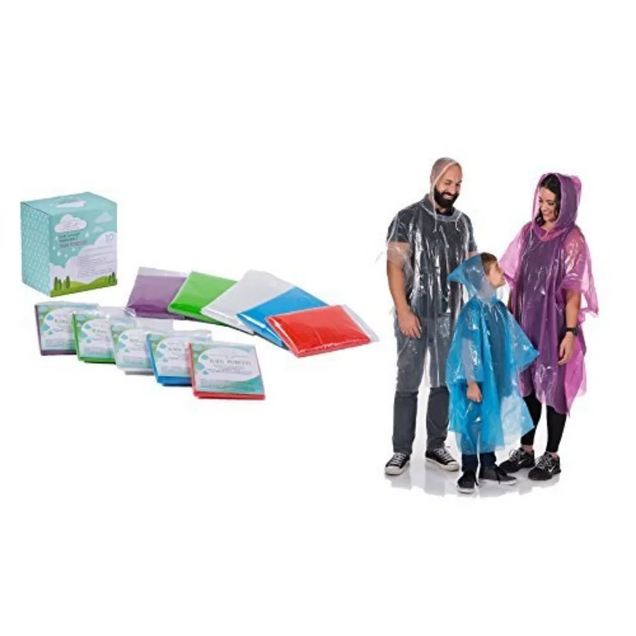 

Emergency Disposable Poncho Family Pack Thick Reusable.03mm PE Plastic Rain Ponchos for Women, Men, and Rain Poncho Family Pack