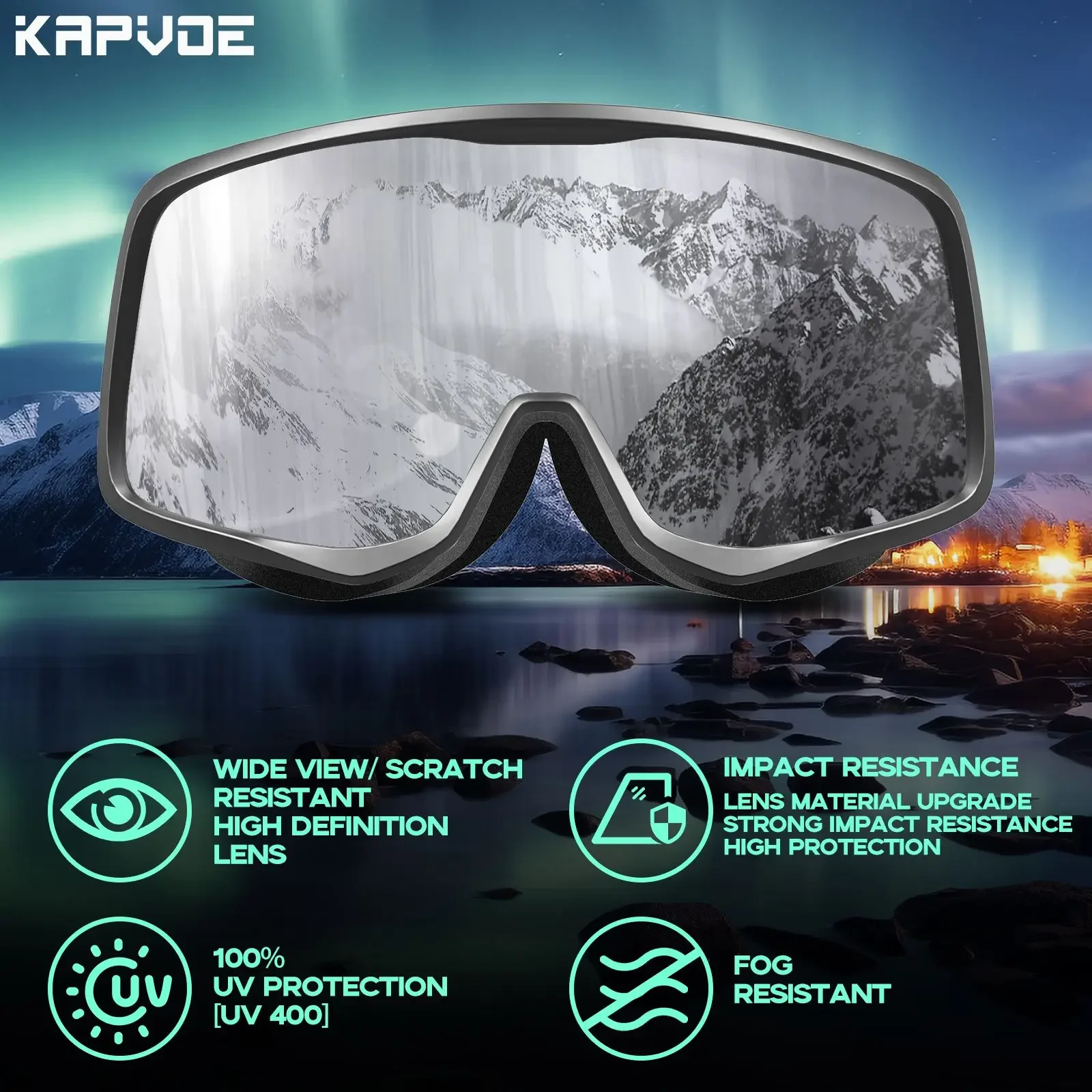 Kapvoe-Ski Goggles para homens e mulheres, óculos de neve, revestimento anti-nevoeiro, snowboard, esqui, ao ar livre, esporte de inverno, UV400