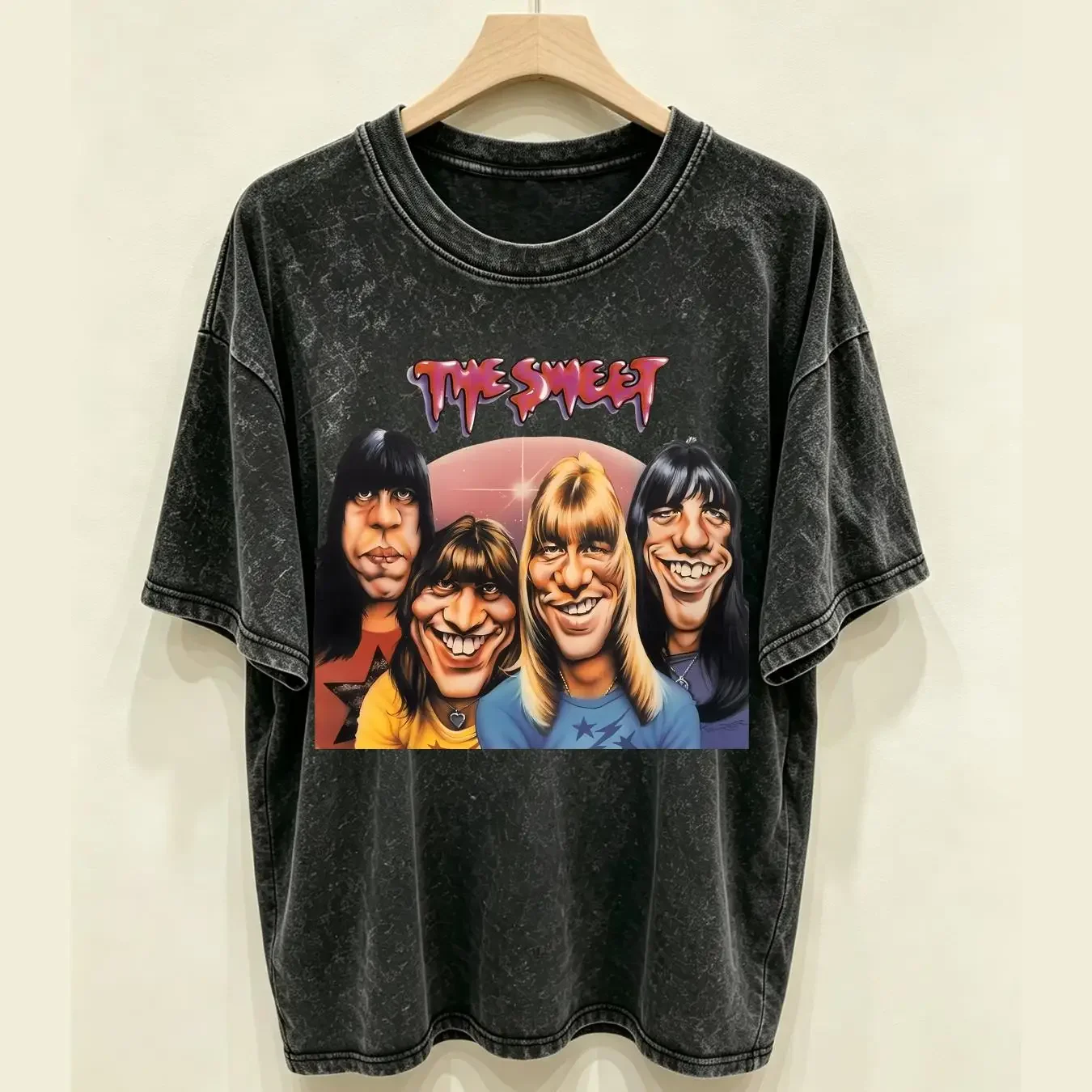 washed T Shirt Cotton The Sweet Fanny Adams Album Brian Connolly Steve Priest vintage Washed Stretched Casual graphic