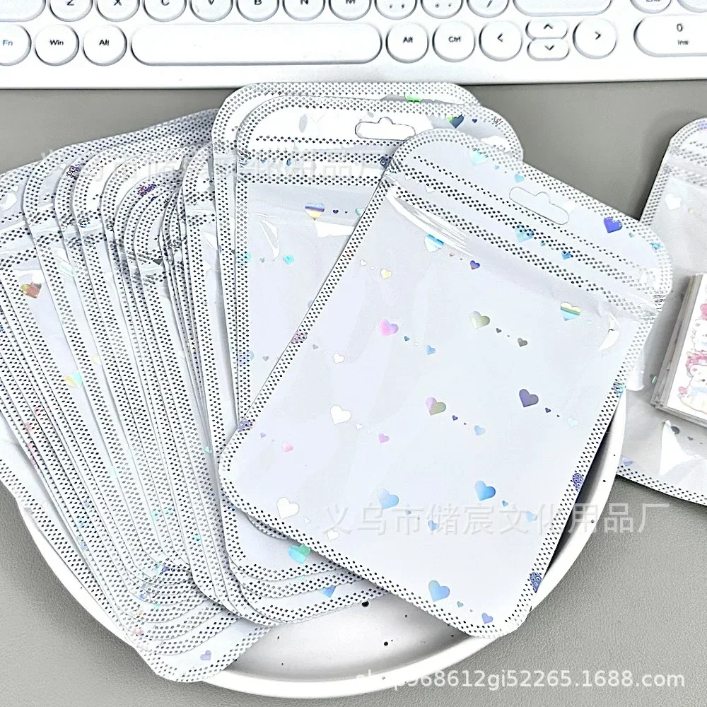 10Pcs Korean Ins-style Laser Heart Card Valve Bag Ofr Kpop 3-inch Photocard DIY Packing Bag Card Shipping Protective Packaging