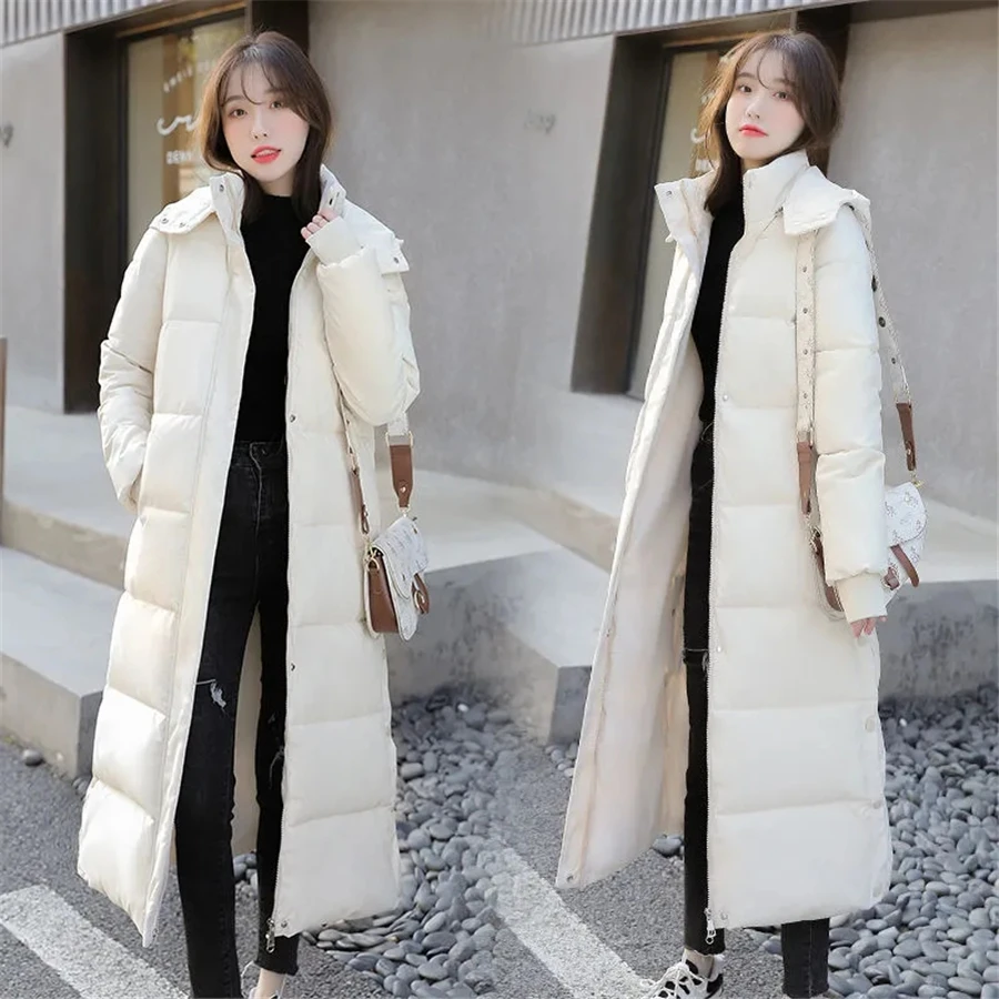 Down Cotton Snow Wear Overcoat Thicken Warm Side Split Jackets New Loose Cotton Padded Chaqueta Winter Hooded Long Parkas Women