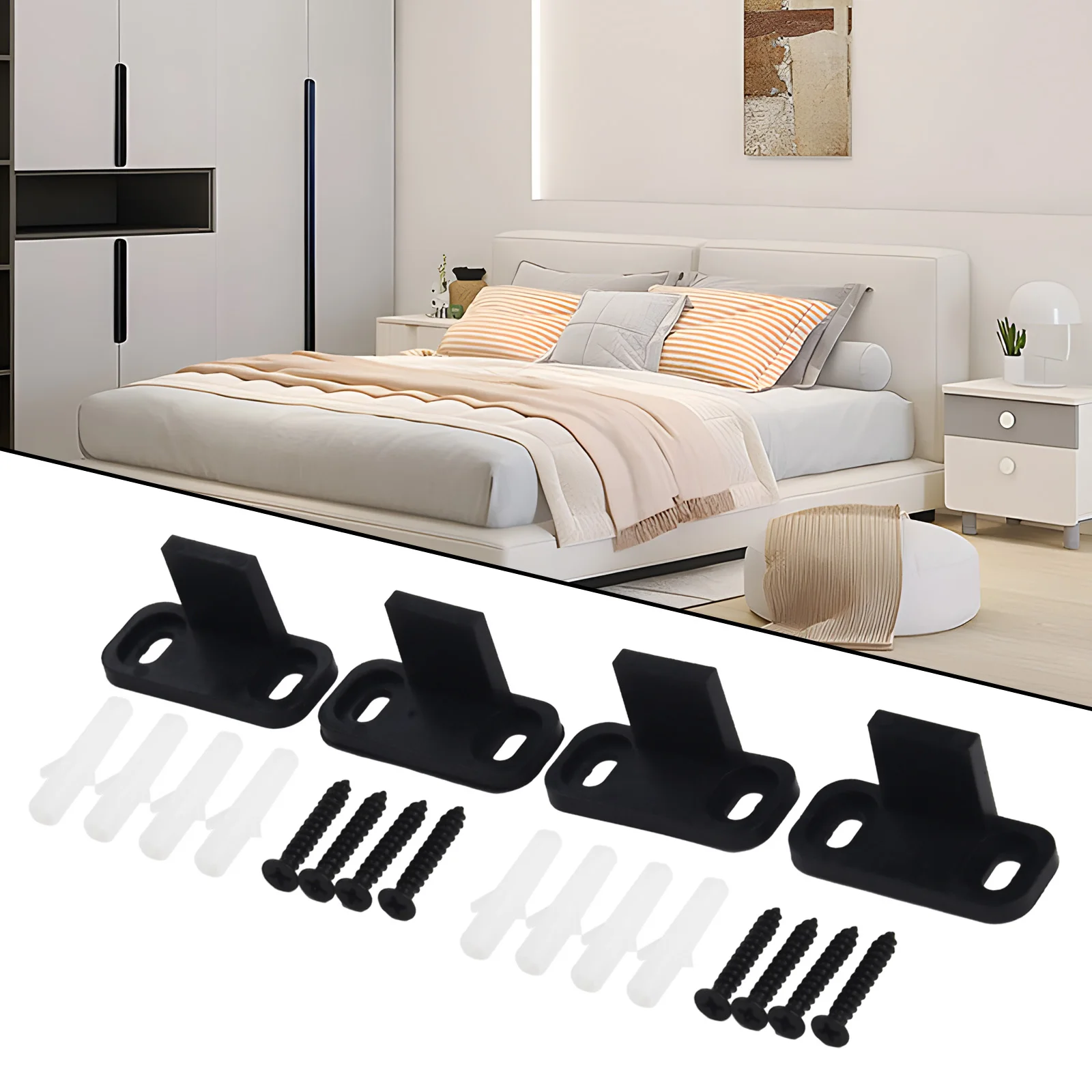 Vloergeleider Schokstoppers Schuurdeur Home Kit Kunststof Betrouwbare schuifrail met schroeven Verstelbaar Zwart Gloednieuw