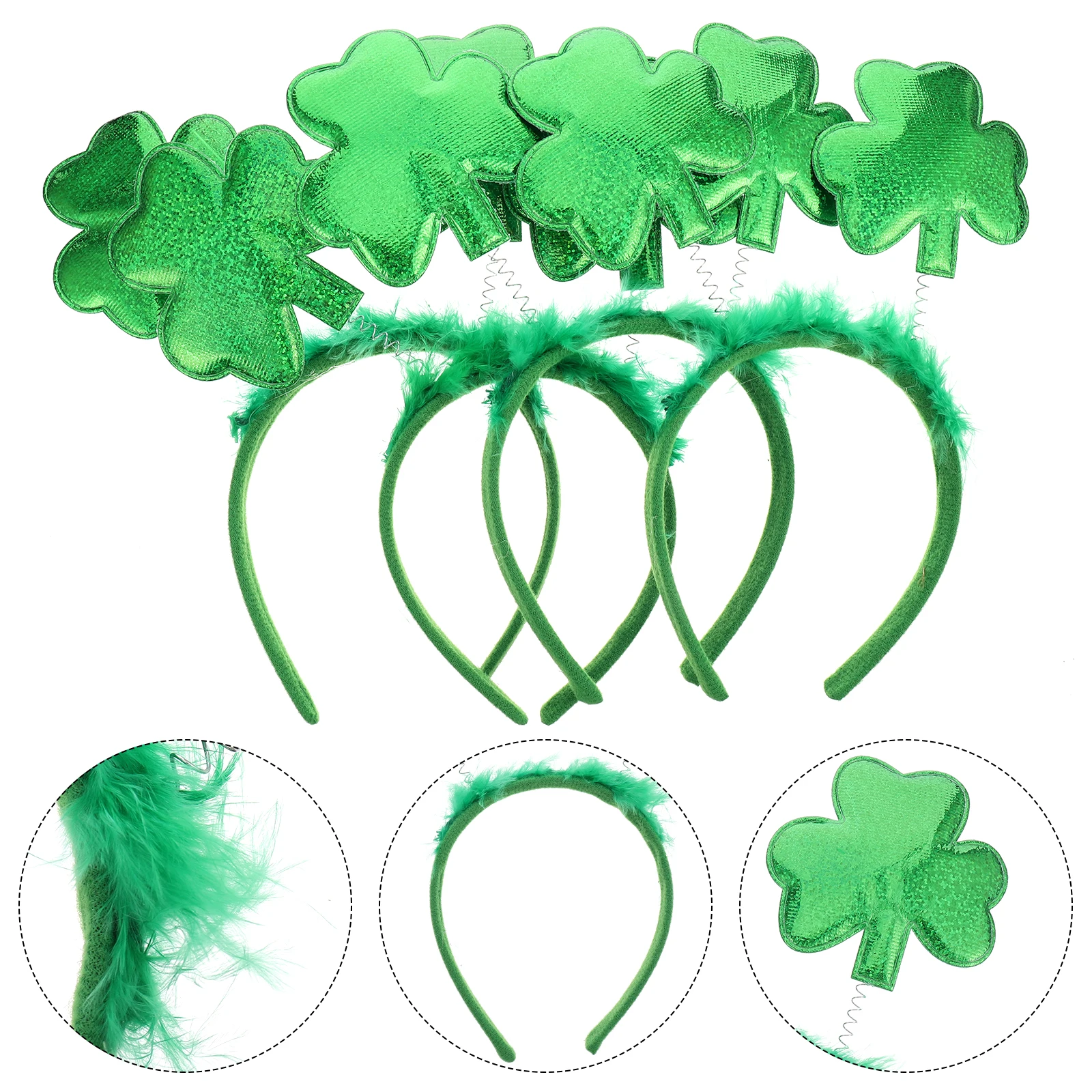 

4 pcs St Patrick'S Day Hair Hoops Green Shamrock Party Headbands For Women Festival Photo Props Bowknot Headdress