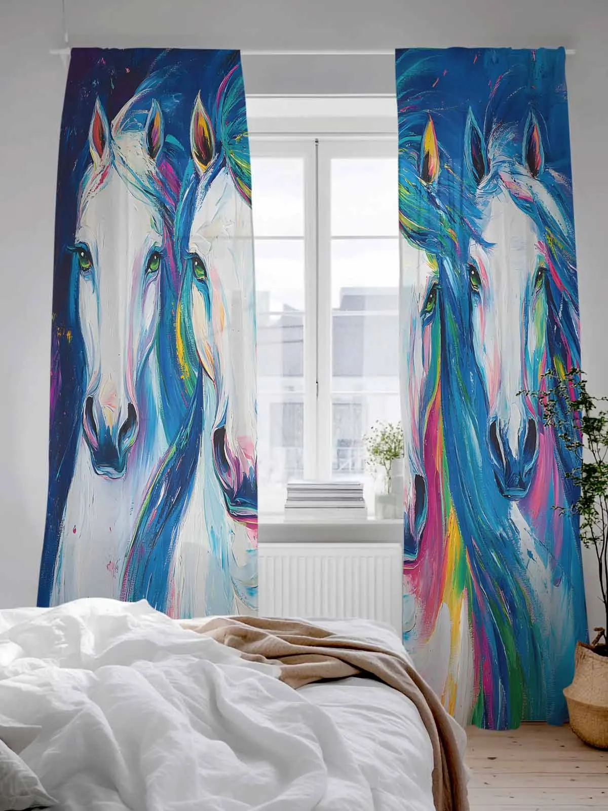 

Абстрактные тюлевые прозрачные шторы с изображением лошади для гостиной, спальни, кухни, вуаль, шторы из органзы