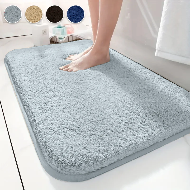 Thickened Plush Doormat Rug Solid Color Microfiber Shaggy Carpet Non-Slip Bathmat Velveteen Rug Machine Washable Carpet Mats