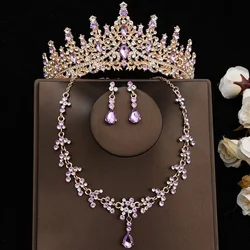 DIEZI Baroque Bridal Rhinestone Crown Tiara For Women Girls Wedding Princess Queen Crystal Tiaras Necklace Earrings Jewelry Sets