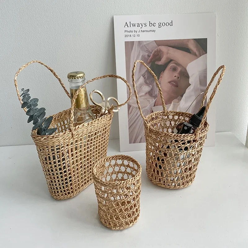 Cesta de mimbre para Picnic de viaje, Mini cesta de almacenamiento Ins, organizador de artículos diversos de escritorio, cestas de flores para colgar en la pared, decoración del hogar, Panier 구