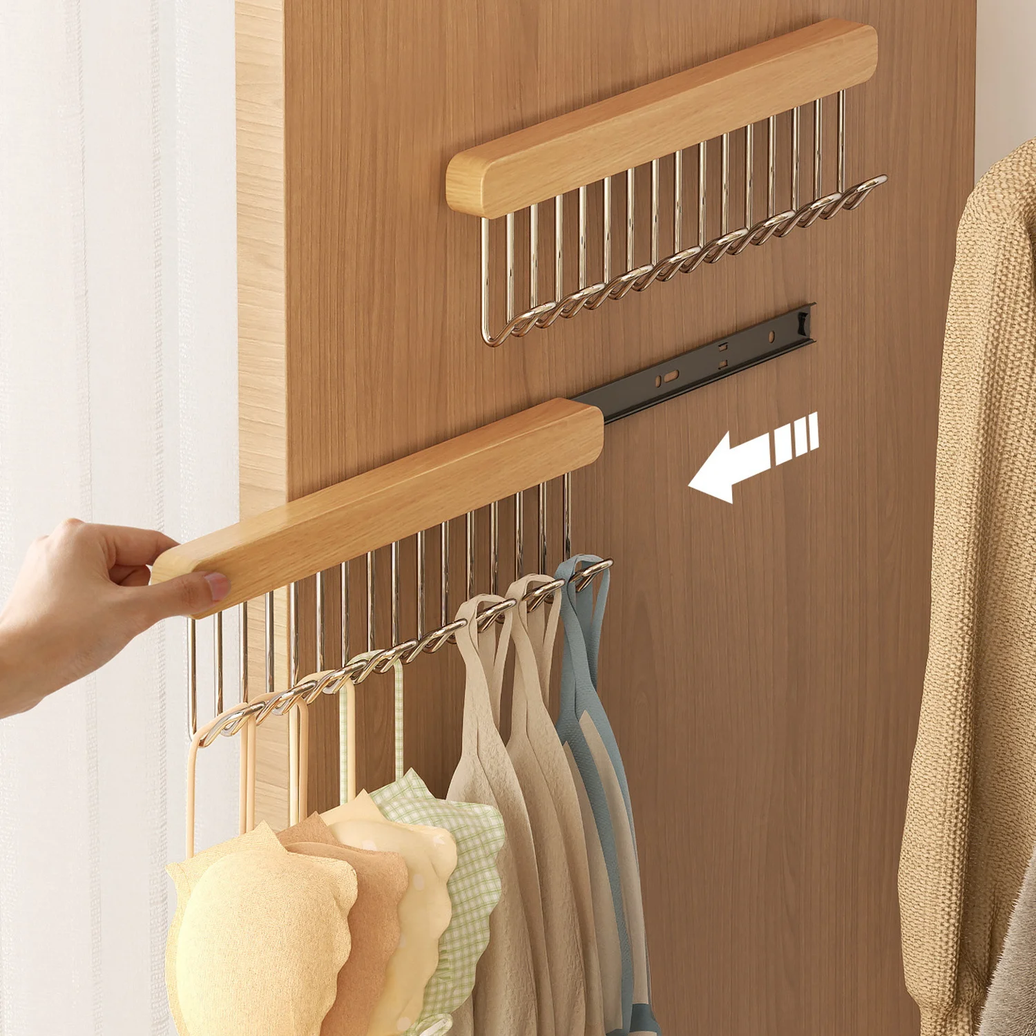 Clothes Hanger Bar for Closet Multifunctional Pull Out Hook Rack Wardrobe Sliding Rack Space Saving Closet Rod for Ties Scarves