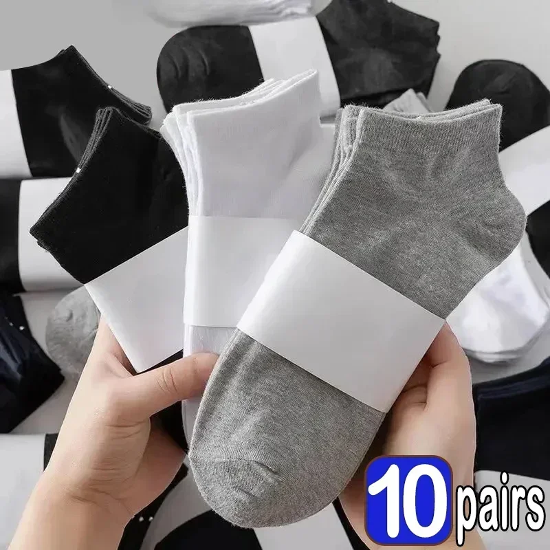 New 1/5/10 Pairs Men Ankle Socks Solid Color Black White Invisible Breathable Cotton Sports Socks Male Short Socks Women Men Sox