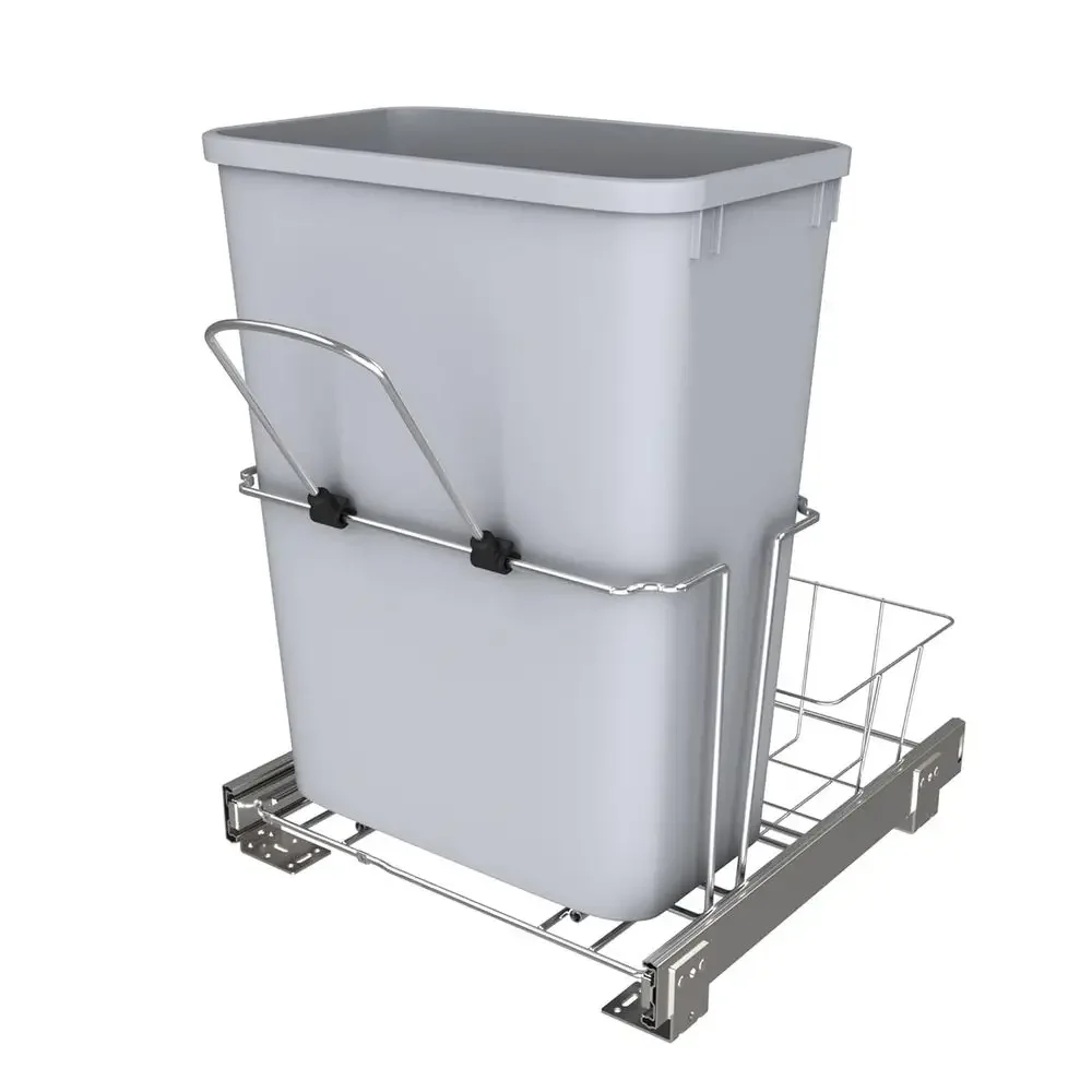 

Pullout Kitchen Cabinet Trash Can with Rear Basket for Waste Disposal and Organization