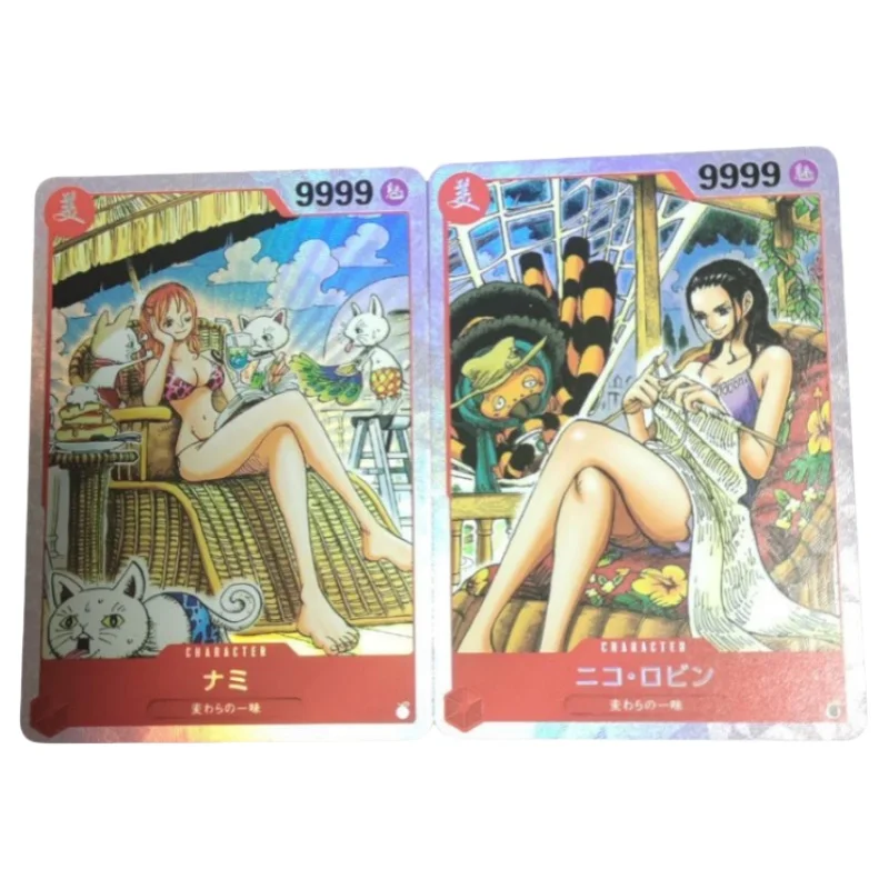 Nami 2Pcs Flash Card One Piece Boa Hancock Nico Robin Diy Refractive Starlight Process Action Toy Figures Anime Game Collection