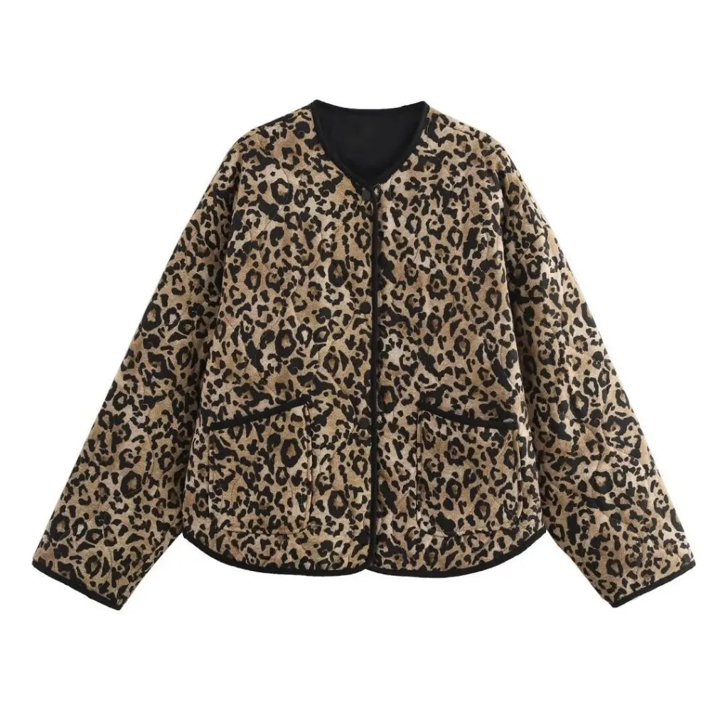 

Women's Fashion Animal Print Cotton Coat Autumn Winter European American Style New Wholesale