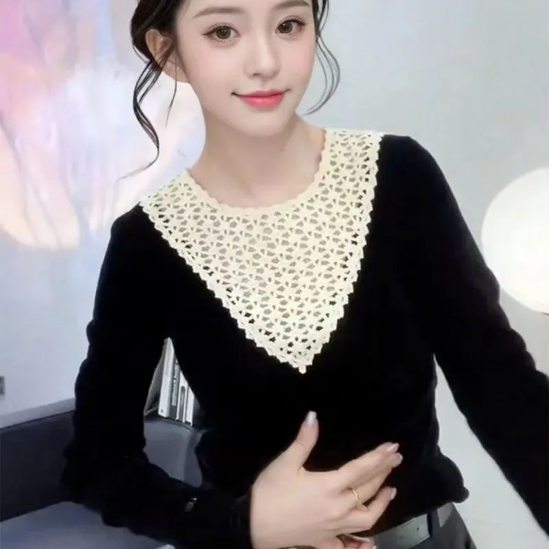 2025 Long-sleeved T-shirt for Women in Autumn New Style Bottoming Shirt with Slim Inner Design and Niche Hollow Pullover Top