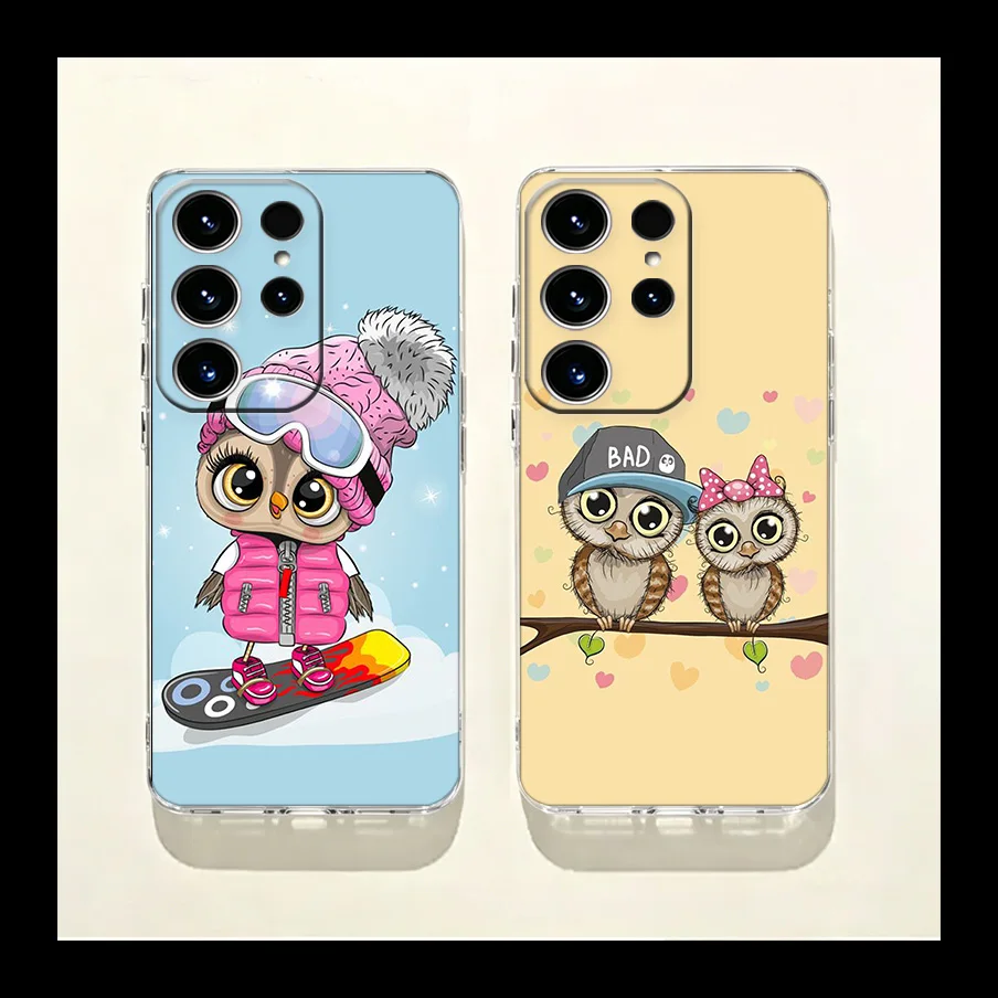 Cute Owl Hearts Lover Christmas Phone Case for Samsung Galaxy S26 Edge S25 S24 FE S23 Plus S22 Ultra S20FE Cover Camera Protecti