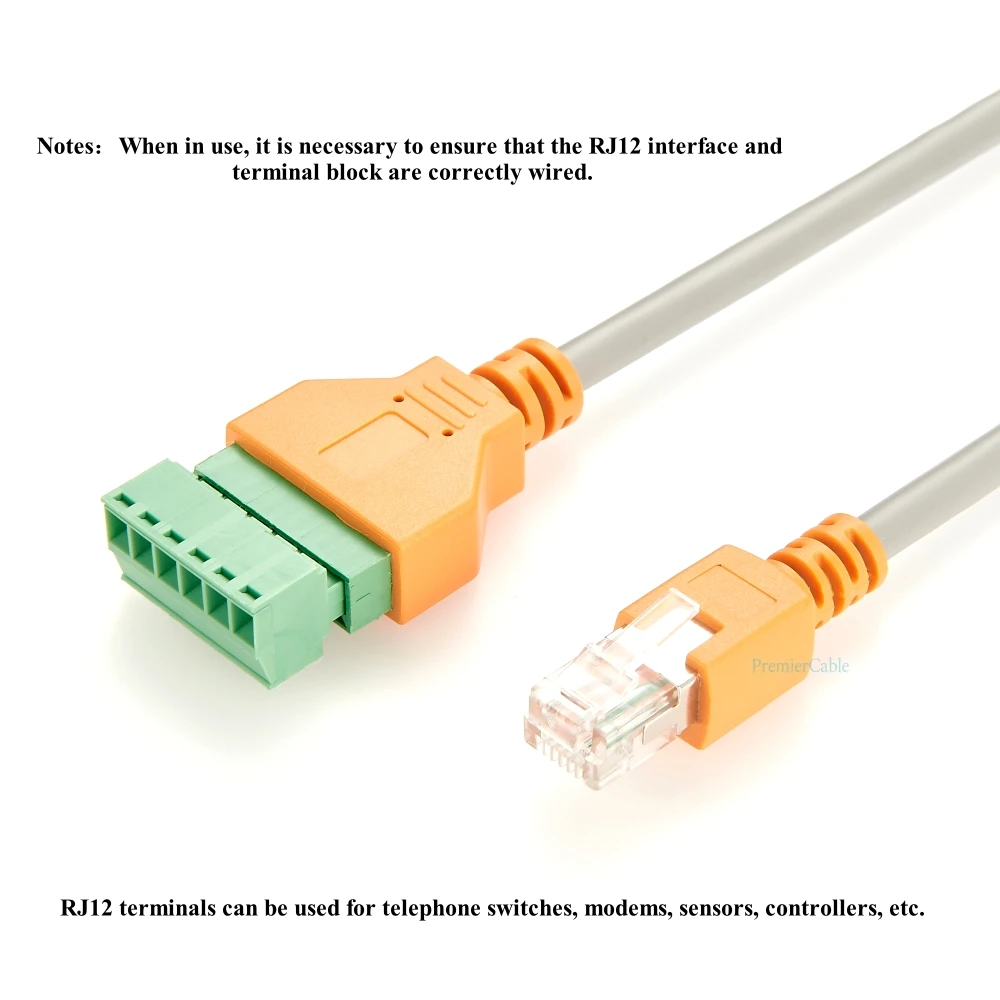 RJ12 6P6C Male to Solderless Terminal Block Adapter Cable RJ12 Press Terminal Board Cable RJ12 Terminal Cable for Telephone