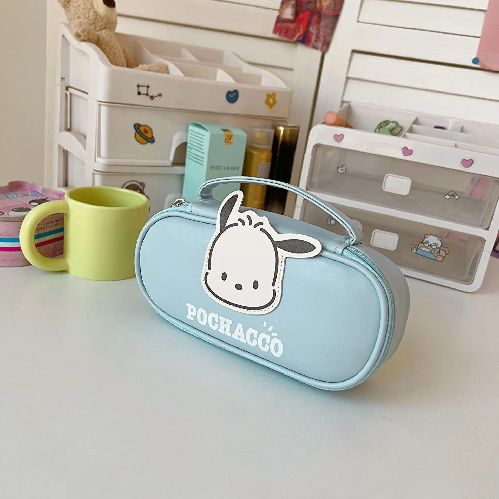 New Sanrio Kuromi Melody Large-capacity Portable PU Leather Stationery Box Student Cartoon Hello Kitty Storage Pencil Case