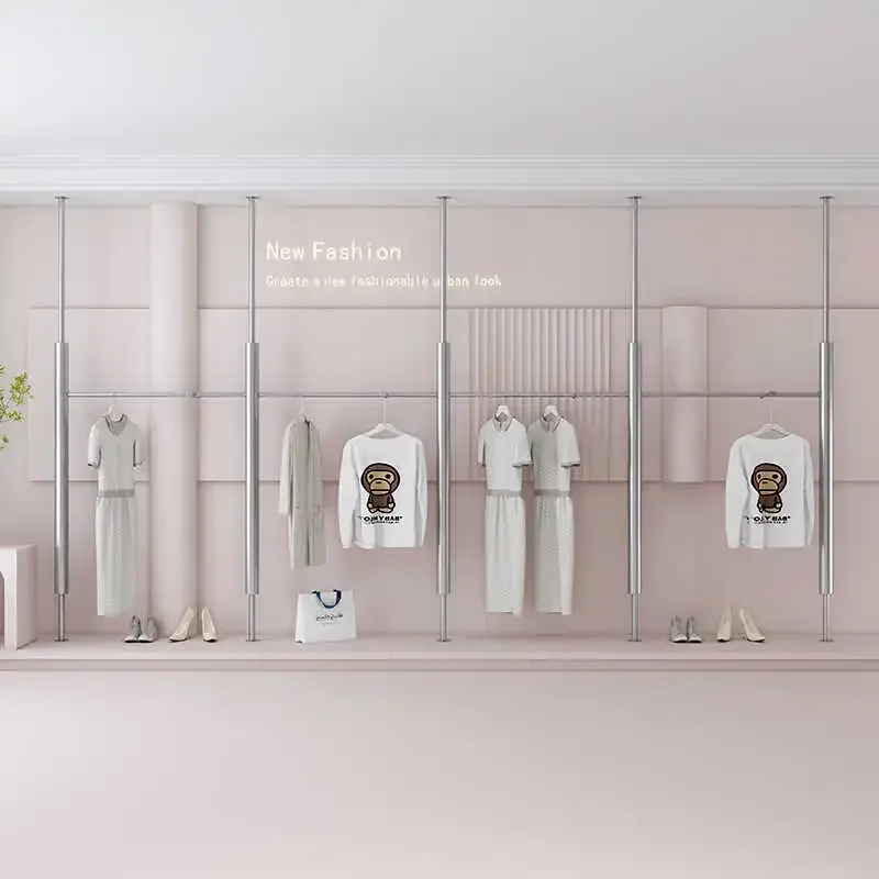 Stainless steel column wall display rack wall-mounted display rack