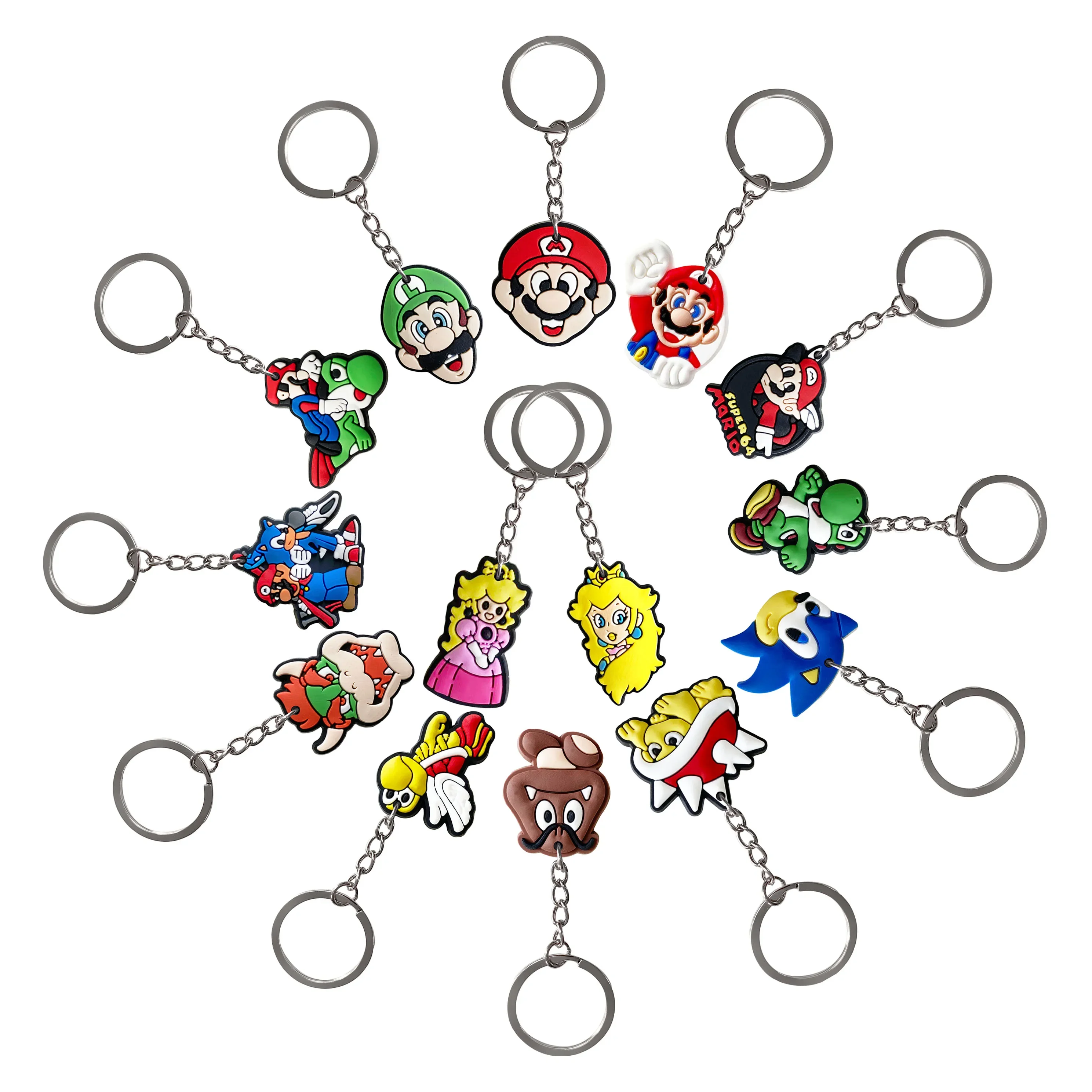 Super Mario Bros Keychain Silicone Funny Keyring Bag Pendant Couple Car Keyholder Creative Bag Charm Accessories Gift