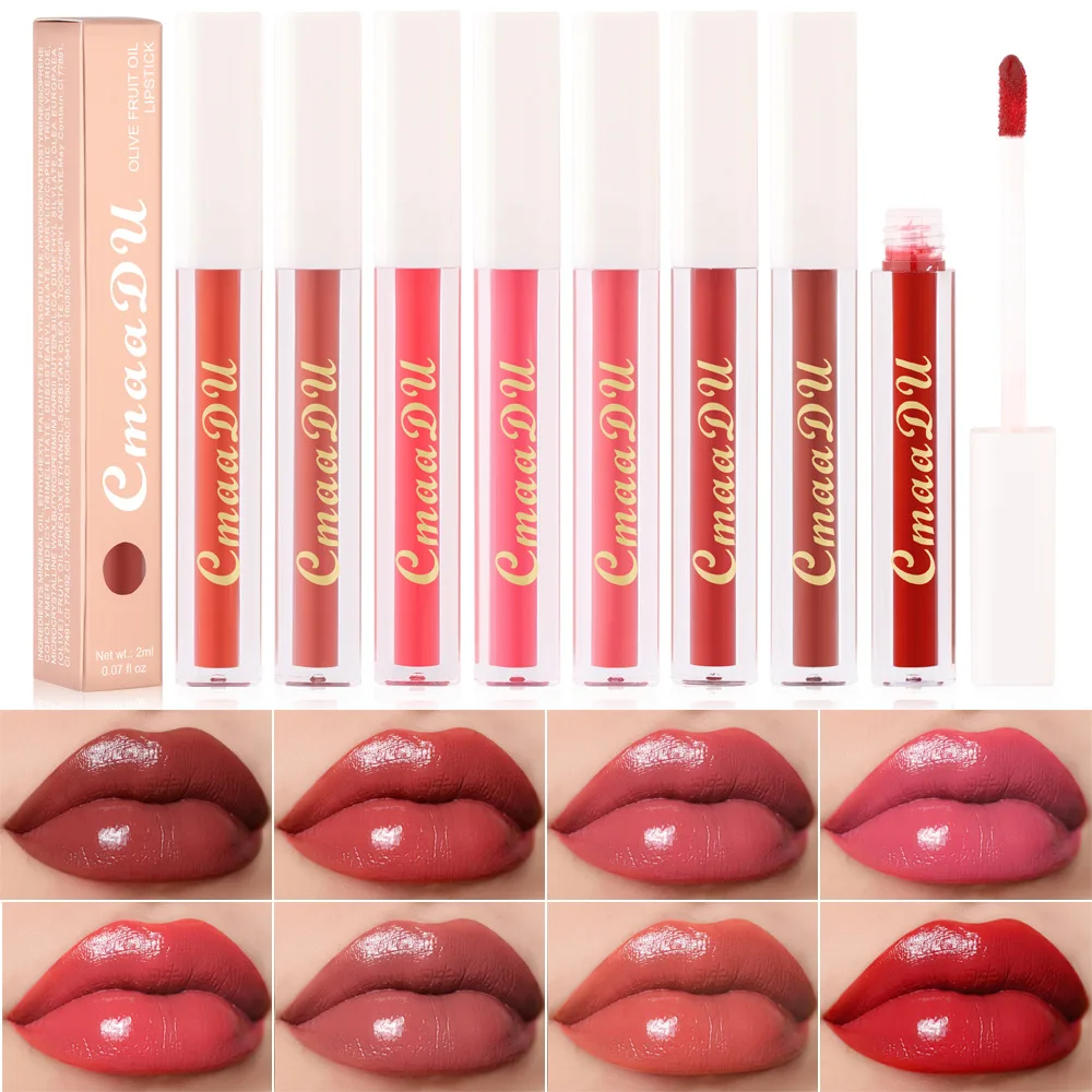 CmaaDu 8 Colors Lip Gloss Matte Non-stick Cup Lipstick Olive Cream Bright Makeup Moisturizing Long Lasting Glossy Lip Cosmetics