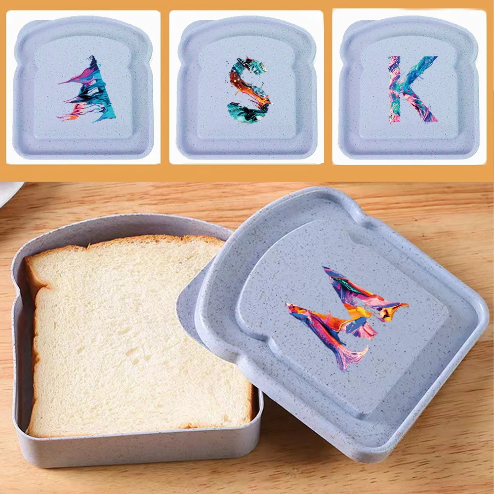 Toast Box Portable Lunch Bag Bread Storage Organizer Sandwich Bento Case With Lid Leakproof Food Container Paint Letter Pattern