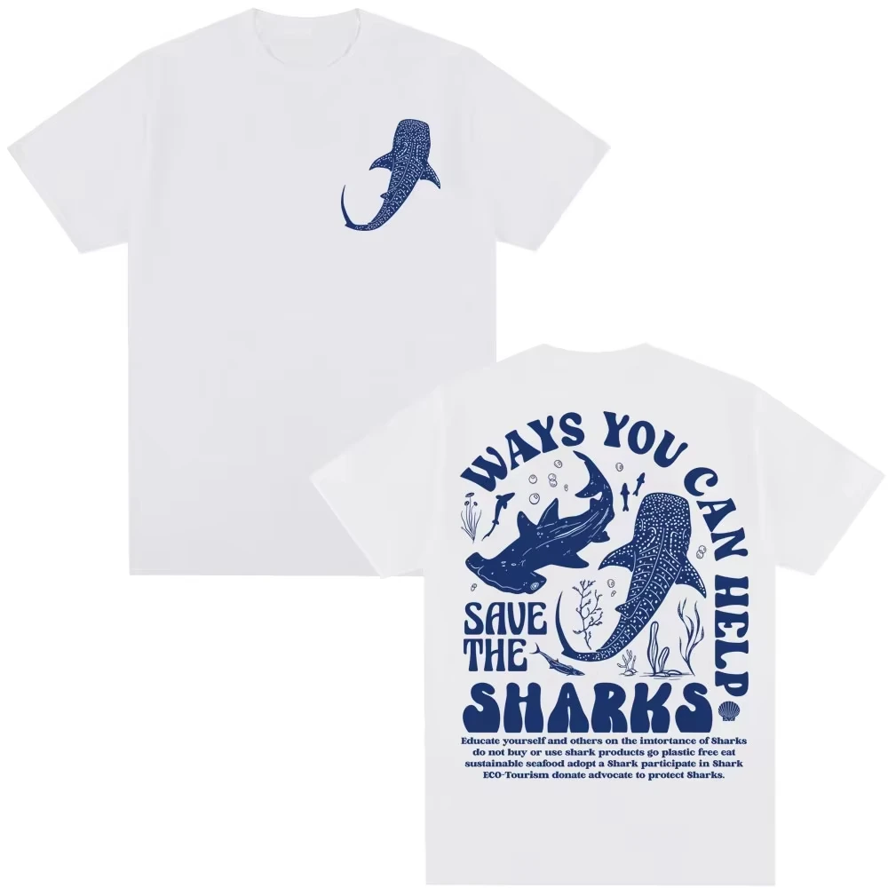 2026 Save The Sharks Environmental T-shirt Men Whale Shark Graphic Tee Ocean Conservation Streetwear Unisex Short Sleeve Tops