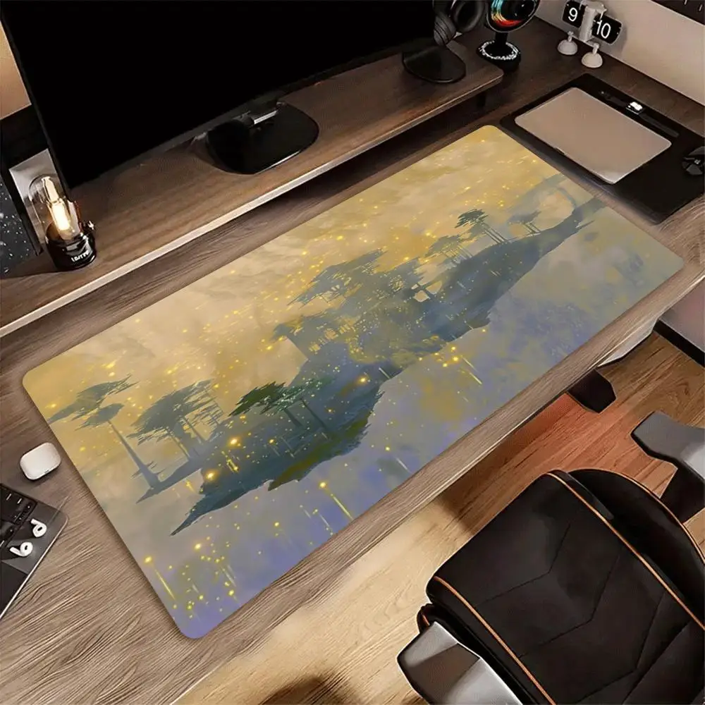 Oriental Ink Pine Mountain Mist Island XXL Mousepad Non-Slip Rubber Keyboard Deskmat Chinese Golden Landscape Pc Gaming Mat