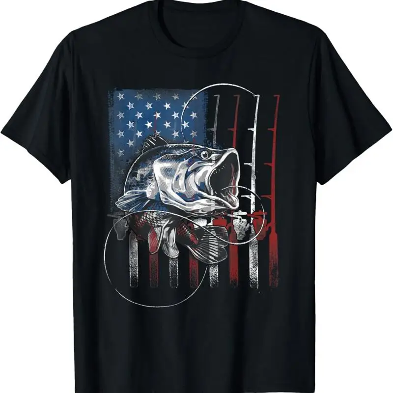 Fishing American Flag Vintage T Shirt USA Bass Fisherman