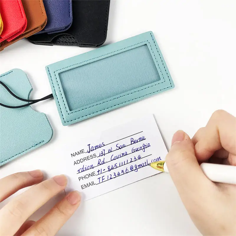 Multi-color Hidden Pull-out Double PU Leather Luggage Tag With Lanyard Portable Paper Card Luggage Tag Suitcase Essentials