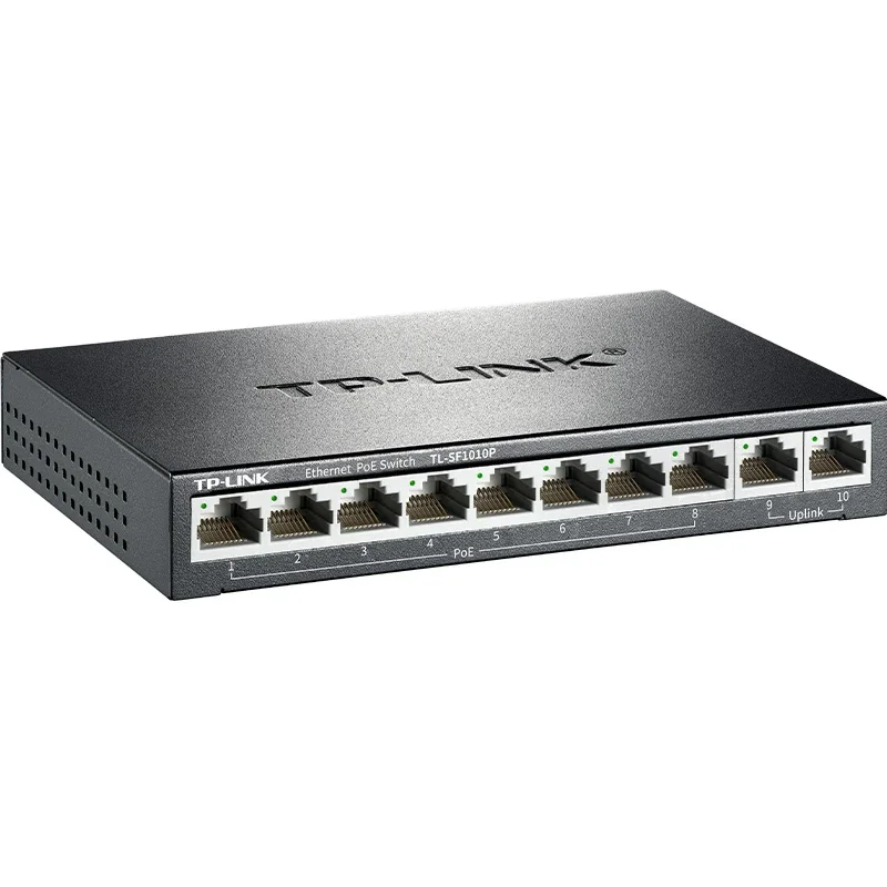 TP-LINK 10 Port 100Mbps PoE Switch with 8 Port PoE @62W, 2*10/100 RJ45 Uplink Ports, 802.3af/at PoE , Plug & Play TL-SF1010P