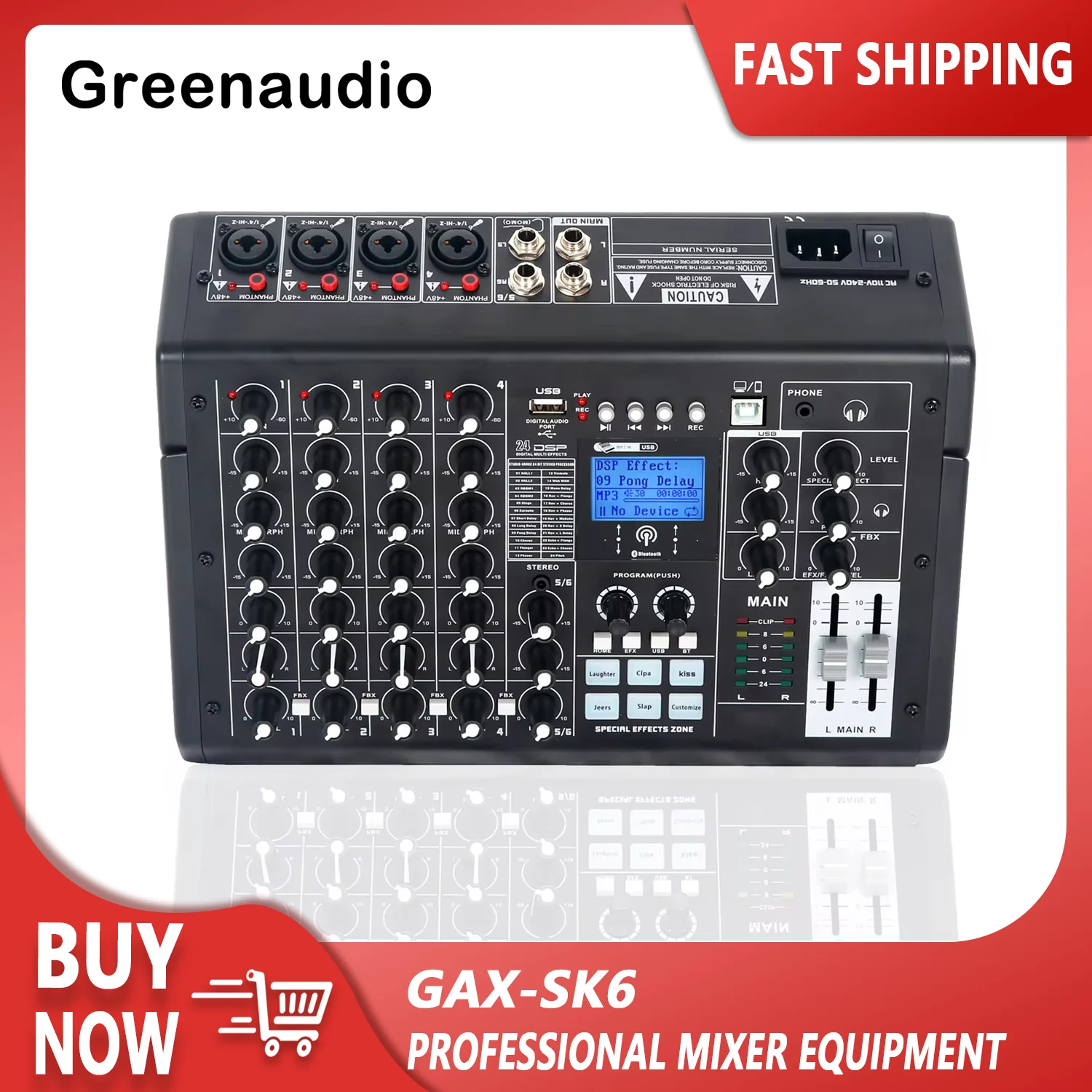 

GAX-SK6 High-Quality 6-Channel Digital Mixer with Built-In Effects and USB Interface for Recording and Live Performance